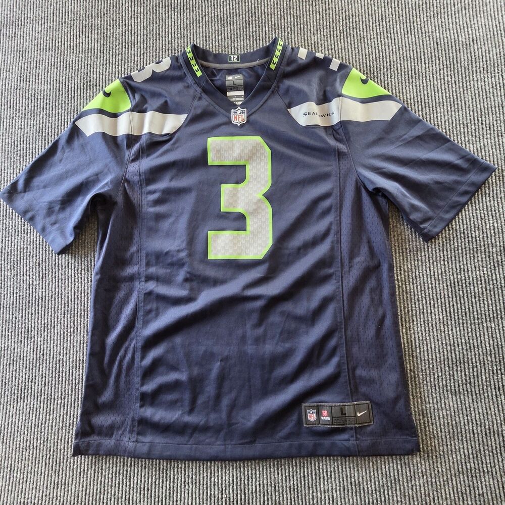Nike Seattle Seahawks Russell Wilson #3 NFL Football Jersey - Men's L - Blue
